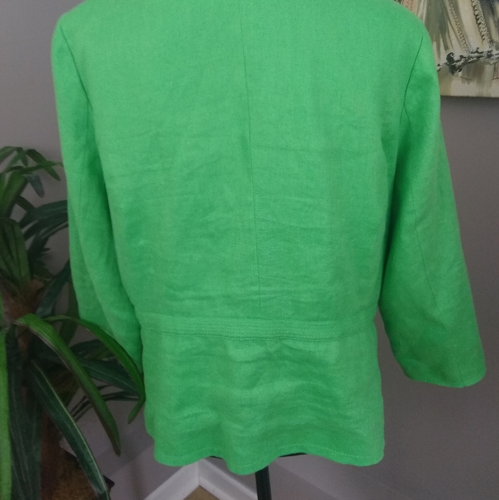 Plus Size M Collection Lime Green Drawstring Linen Jacket - Picture 12 of 16